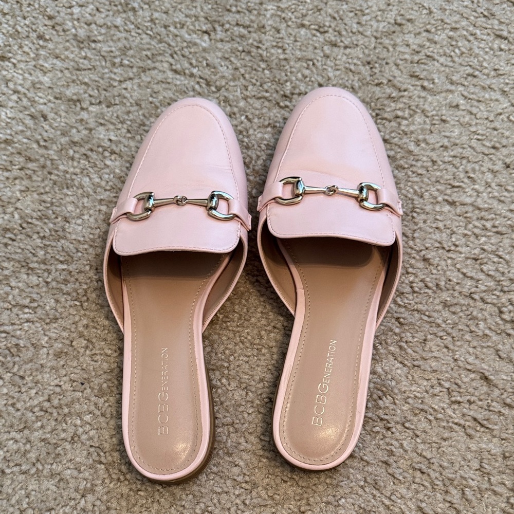 BCBGeneration Light Pink Mules with Gold Accents